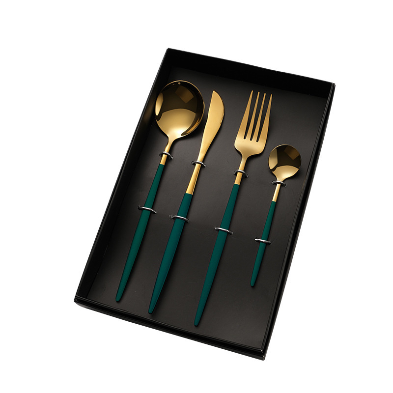 304 cuchara de acero inoxidable subred rojo portugués cuchillo tenedor cuchara de café de oro Acero inoxidable vajilla occidental traje