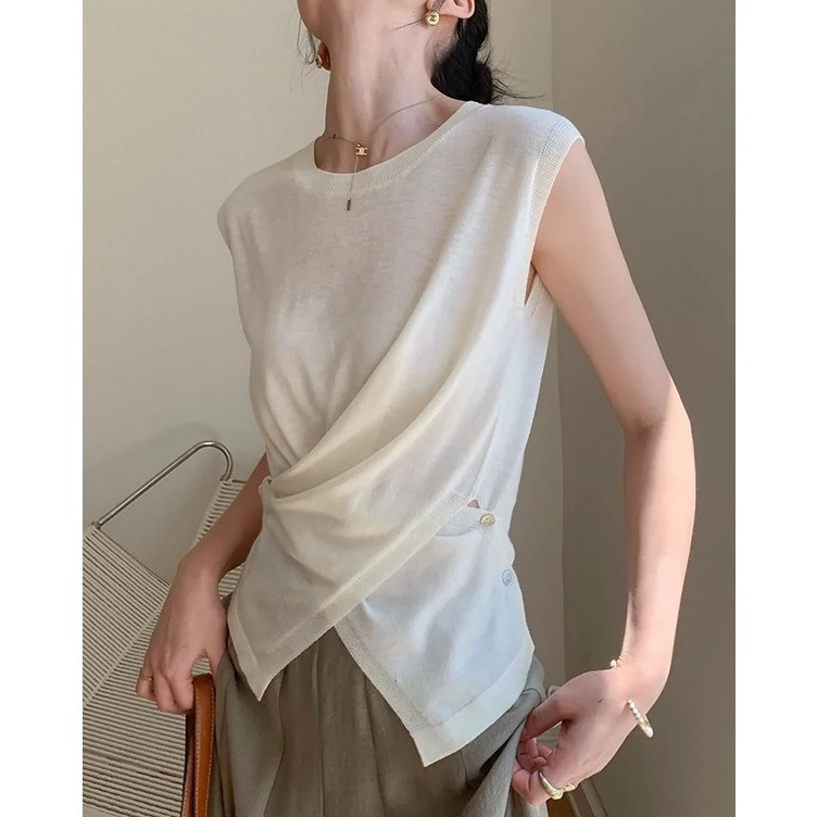 JW creamy-white Round Neck Cross Strap Vest Women's 2025 Summer New Slim-fit Slim-fit Niche Top