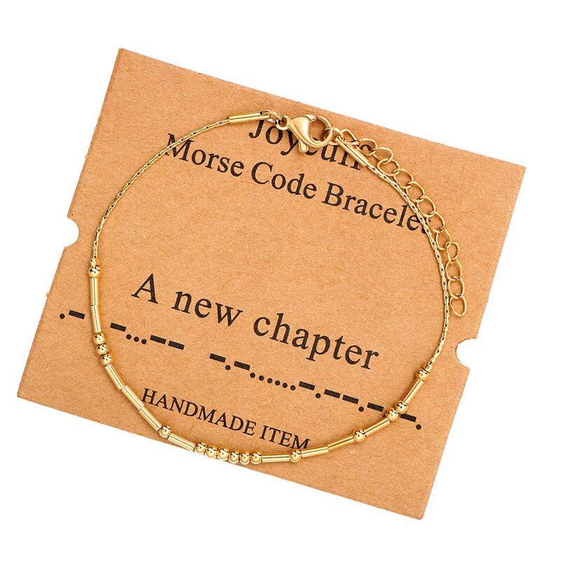 Women's Morse Code Bracelet Alloy Gold Spacer Beads Thin Snake Bone Chain Gift Bracelet Gold Beads Morse Code Bracelet