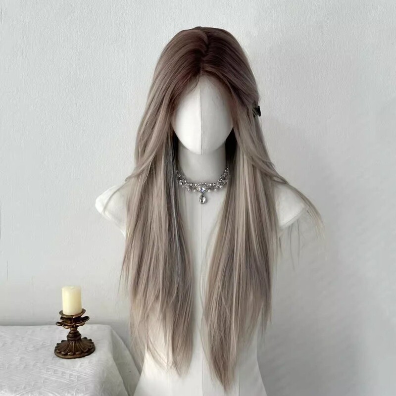 Factory price new gradient color pink gray middle part lace front synthetic wig high temperature fiber heat resistant high quality Factory price new gradient color pink gray middle part lace front synthetic wig high temperature fiber heat resistant high quality