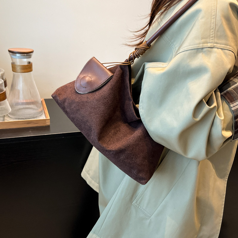 Suede Texture Curved Single Handle Shoulder Bag 3