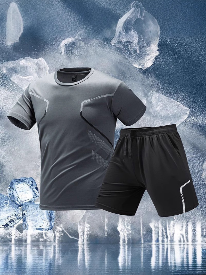 Sports Suit Men's Quick-Drying Ice Silk T-Shirt Short-Sleeved Running Summer Jersey Fitness Clothes New Badminton Suit