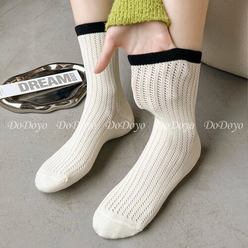 Mesh White Socks for Women, Summer Thin Breathable Pure Cotton Candy-Colored Hollowed-Out Crew Socks, Instagram-Fashionable Mid-Calf Socks