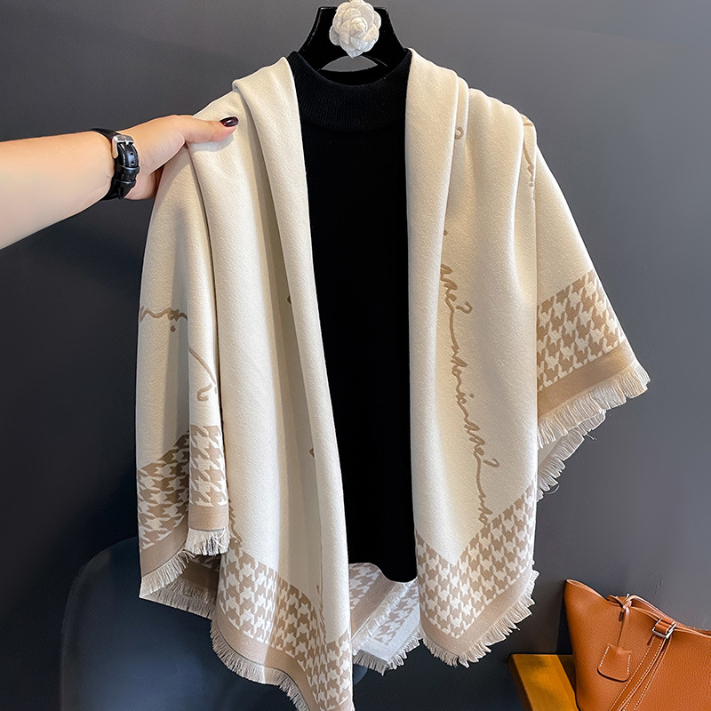 Nouvelle collection automne/hiver 2026 : Écharpe en cachemire pour femme, sensation haut de gamme, cape d'hiver légère et luxueuse avec col en H, accessoire chaud et épais pour le cou_voghion.com
