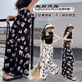 女童裤子2026新款夏装洋气黑白色中大童直筒宽松休闲夏季阔腿裤潮