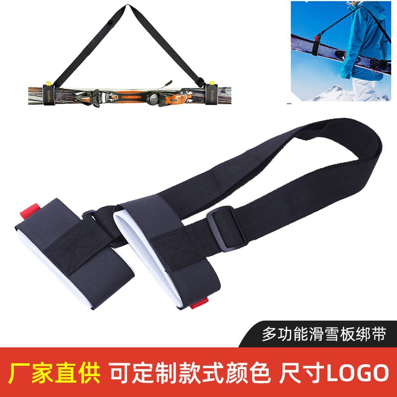En stock correa de snowboard de doble tabla Tabla de nieve adhesivo mágico cinturón de fijación correa de tabla de nieve campamento verde equipo de esquí