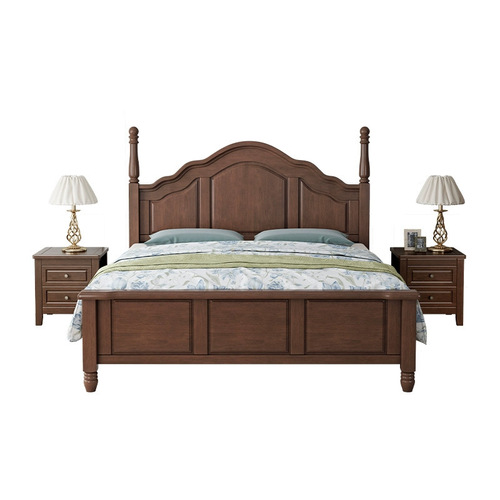 Simple and beautiful country American solid wood bed modern simple 1.8M double bed retro French bed light luxury wedding bed master bedroom