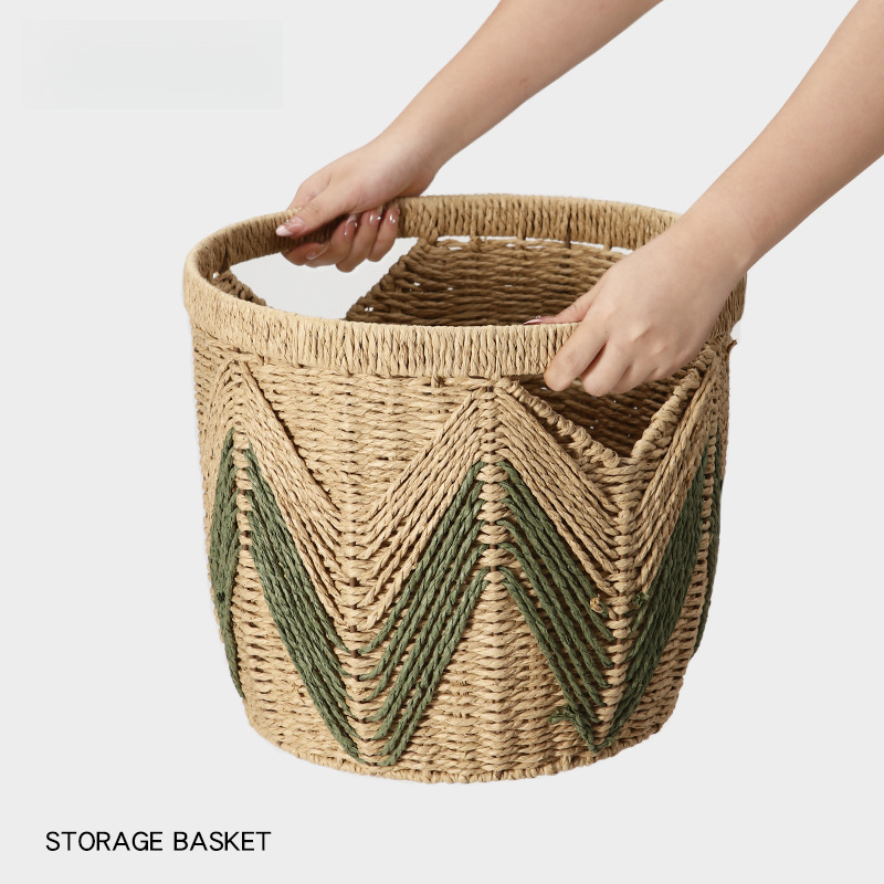 Cesta de almacenamiento de caña personalizada casera de tejido a mano canasta de almacenamiento decoración de la sala de estar limpieza de ropa sucia canasta de almacenamiento