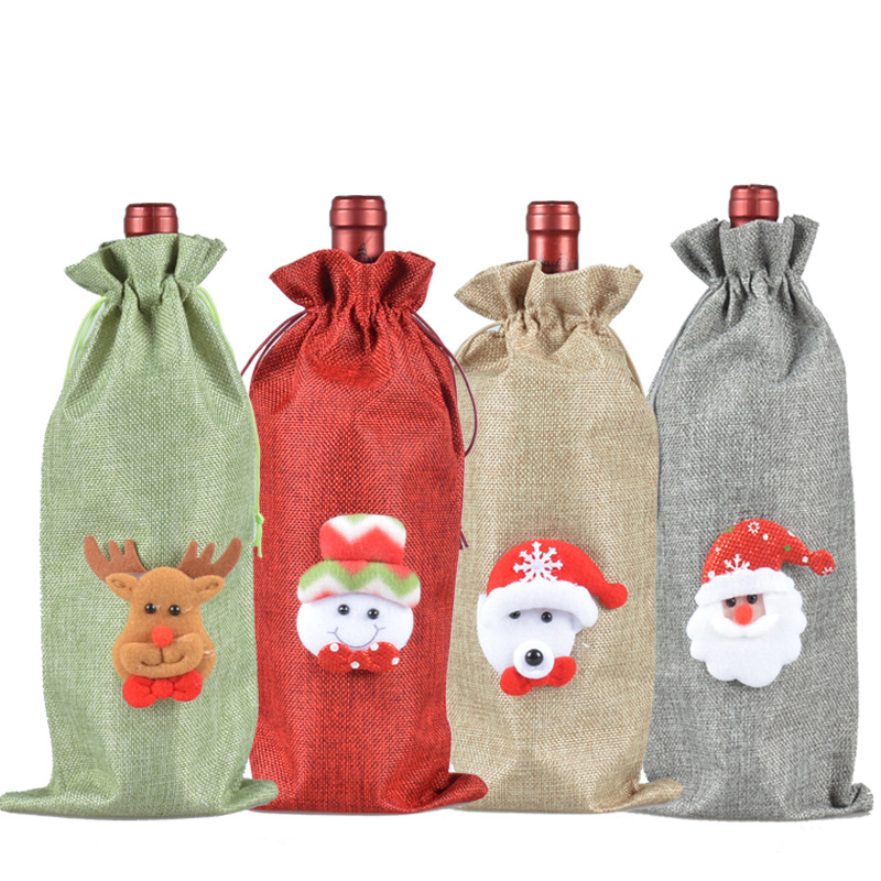 圣诞节装饰品 创意圣诞老人雪人鹿红酒套 卡通圣诞红酒瓶套酒瓶袋