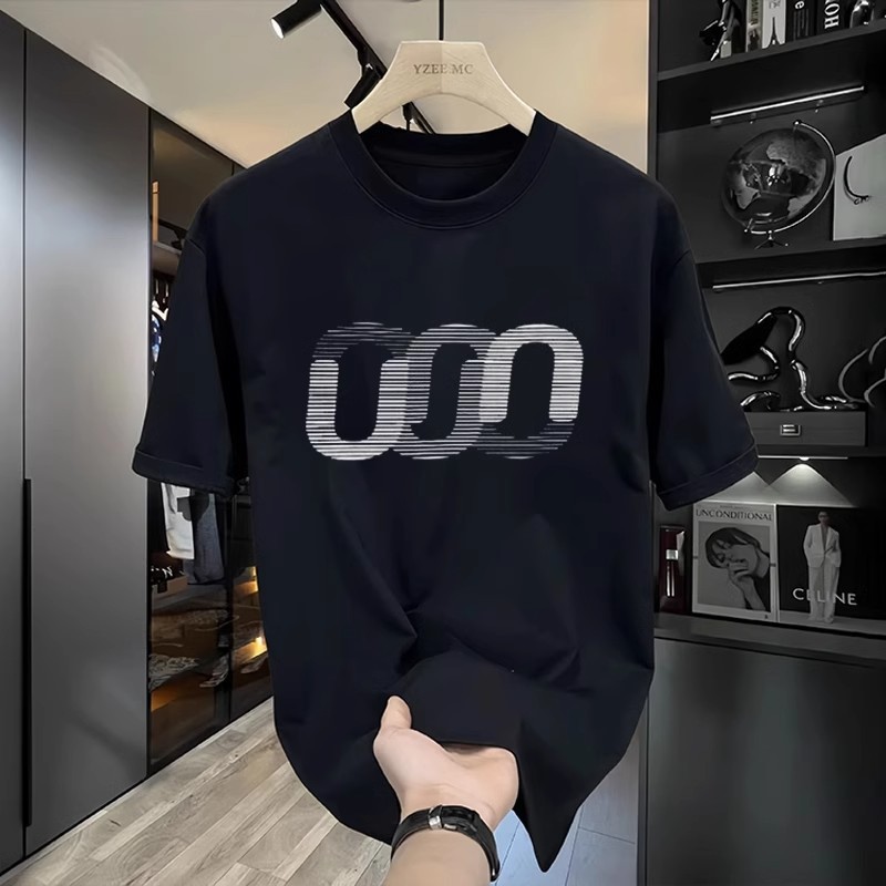 欧美式休闲风纯棉短袖t恤男ins潮牌原创字母印花圆领宽松上衣小众