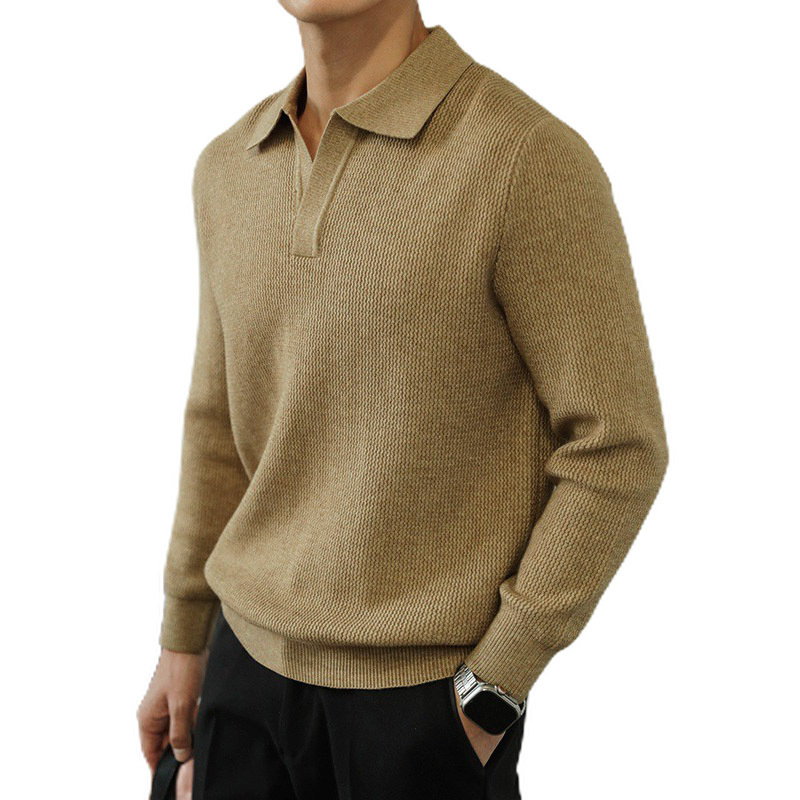 Explosiones transfronterizas de tamaño europeo tamaño grande polo collar V camiseta de punto suéter hombre viejo dinero viento gaviota fábrica de collar al por mayor