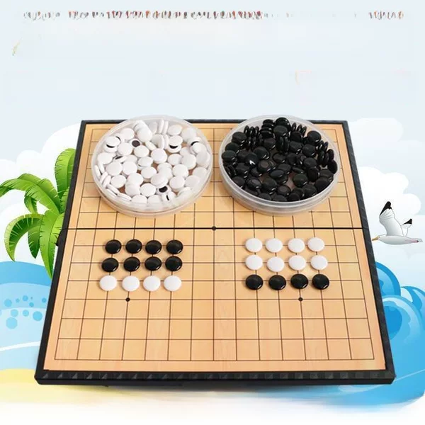 Children's Magnetic Chess Go Gobang Set Folding Chessboard for Military Flag Chess Students Beginners Black and White Chessmen