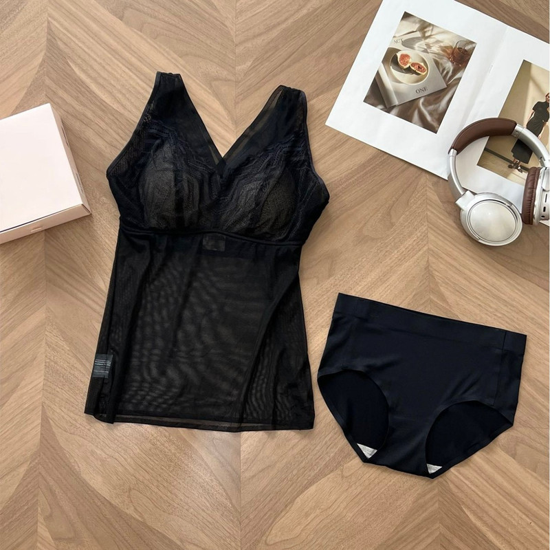 Lace Lingerie Set with Integrated Silicone Chest Pads, See-Through V Mesh Back, Summer Thin Breathable Style, Cross-Border Dropshipping S Lace Lingerie Set with Integrated Silicone Chest Pads, See-Through V Mesh Back, Summer Thin Breathable Style, Cross-Border Dropshipping S