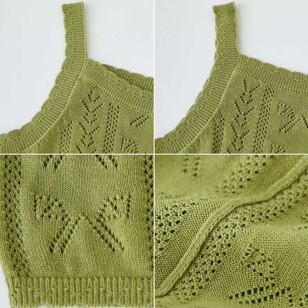 Chaleco de cabestrillo de punto para niña coreana con lazo de algodón hueco verano delgado chaleco de punto para niña con falda tutu