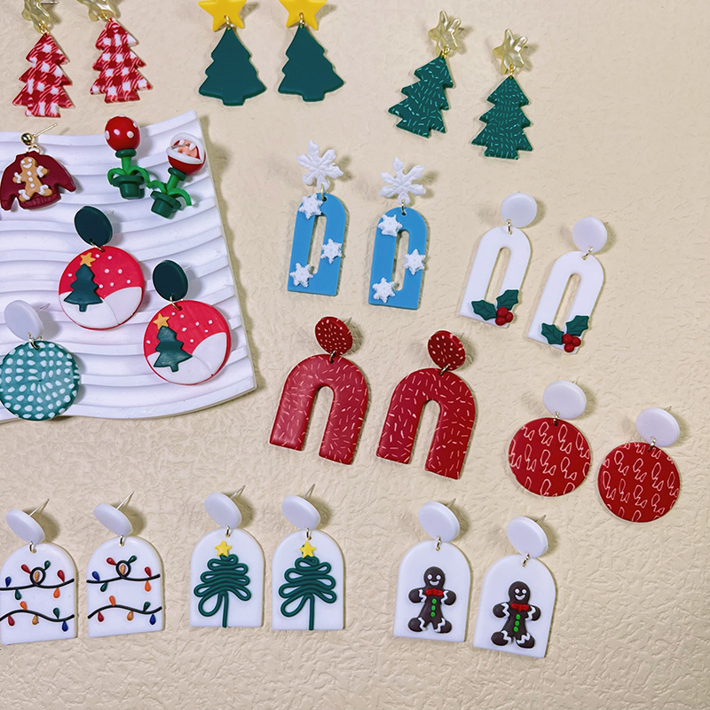 9g Weight Drop Earrings Classification 1 Pair Quantity Street Occasion 1 Pair Christmas Modern Style Cartoon Handmade Soft Clay Drop Earrings