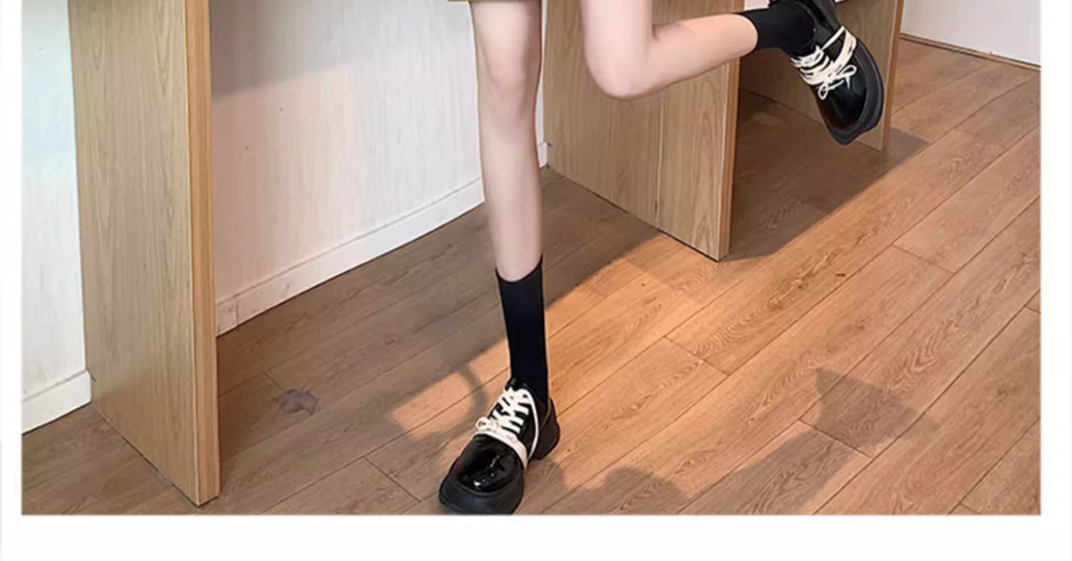 Quần short nữ cạp cao ống rộng dáng suông dài ngang đùi kiểu Hồng Kông — Màu đen chi tiết 22