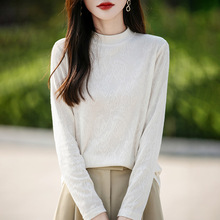 2024年早秋新款半高圆领针织衫镂空提花宽松百搭气质打底衫上衣女