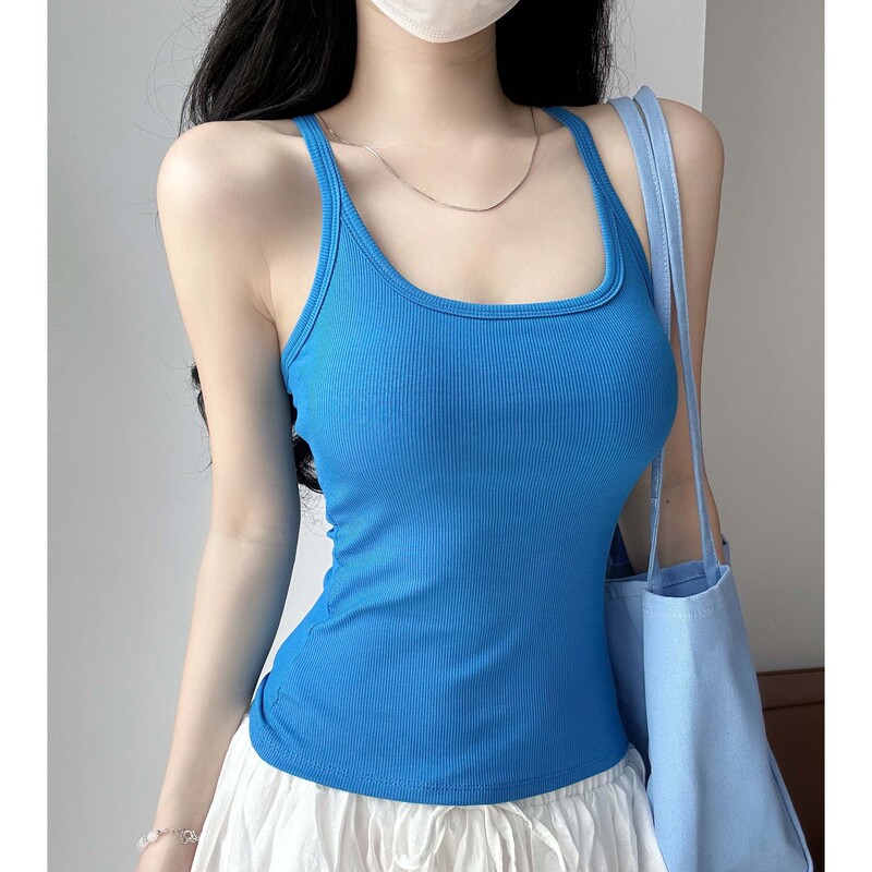 K1366 Cartoon Belt Chest Pad U-Neck Camisole for Women, Summer Sexy Slim-Fit Sleeveless Inner Top