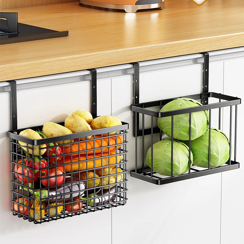 廚房櫃門內側置物架下掛收納架子掛鈎式櫥櫃門掛籃調料菜籃收納盒