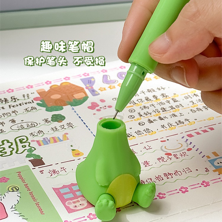 Black cartoon cute rollerball pen for students with animals