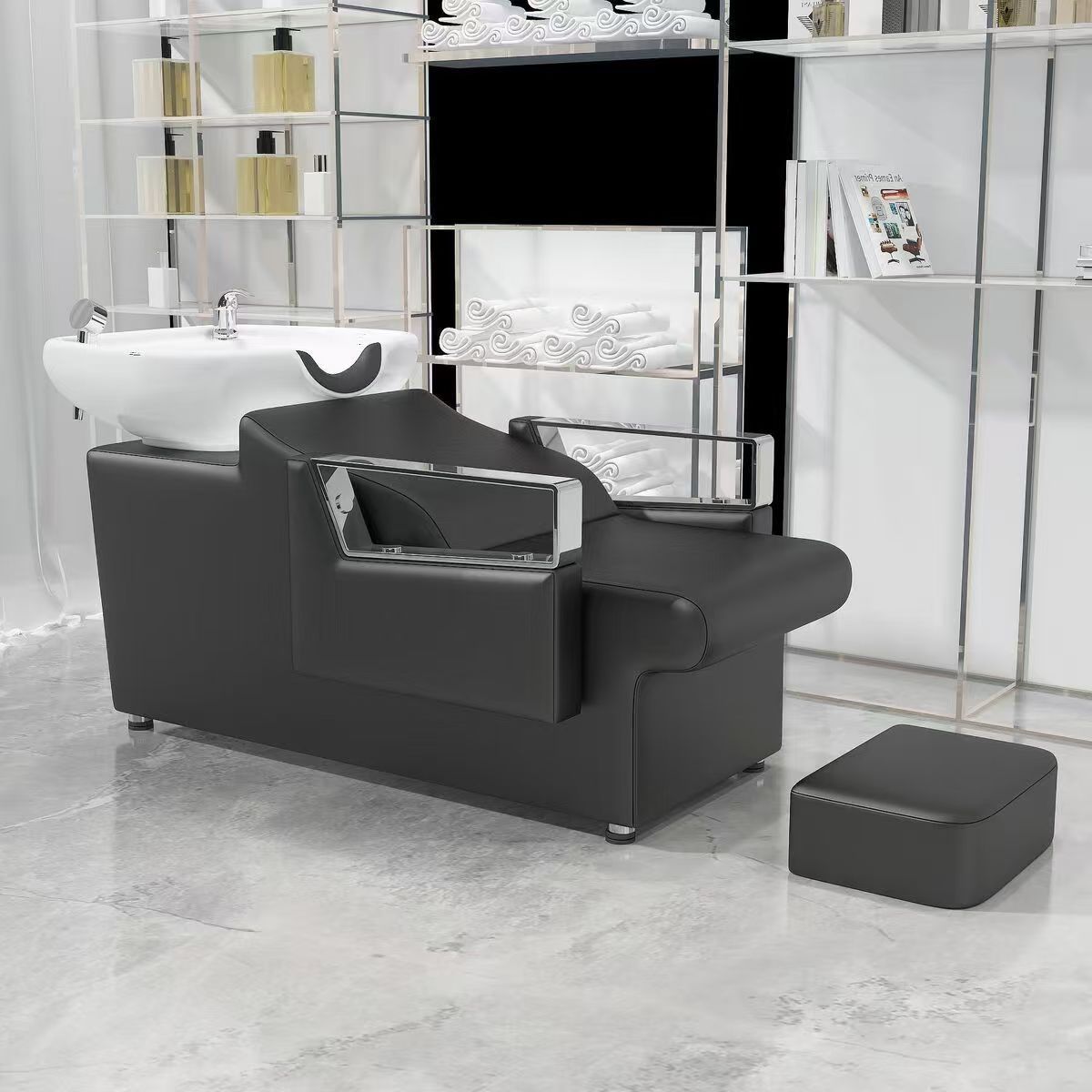 Peluquería Cama de champú Peluquería especial cama de agua semi-reclinada olla profunda de cerámica de acero inoxidable de alta gama