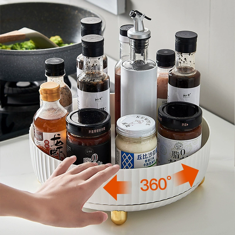 Kitchen rotatable spice storage rack light luxury fruit plate spice box multi-functional seasoning soy sauce vinegar storage turntable