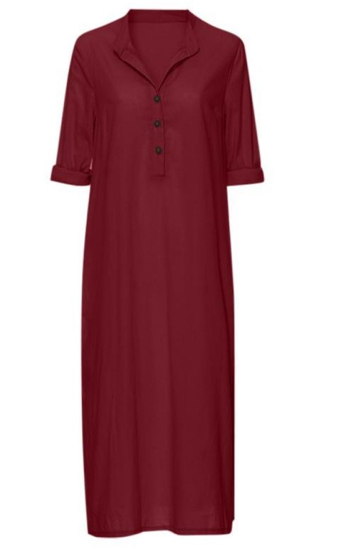 Women's Shirt Dress Casual Turndown Long Sleeve Solid Color Maxi Long Dress Daily display picture 4