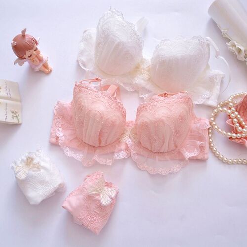 Long-term Japanese embroidered two-color embroidered thin cup student girl cute push-up sexy underwear bra set