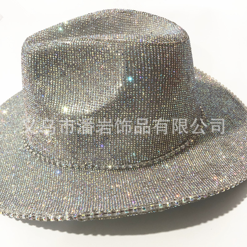 Sombrero de Lana Vaquera con Pedrería, Estilo Británico Europeo y Americano, Venta al Por Mayor del Fabricante, para Comercio Exterior, con Ala Ancha y Decoración de Pedrería