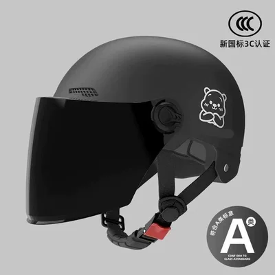 for all seasons, for electric scooters, Motosiklet kaskı (dəbilqə) - adult-versionmatte-black-tea-colored-long-mirror-little-bear