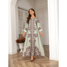 L 14333 Rhinestone beaded print long dress ���궤��ӡ������
