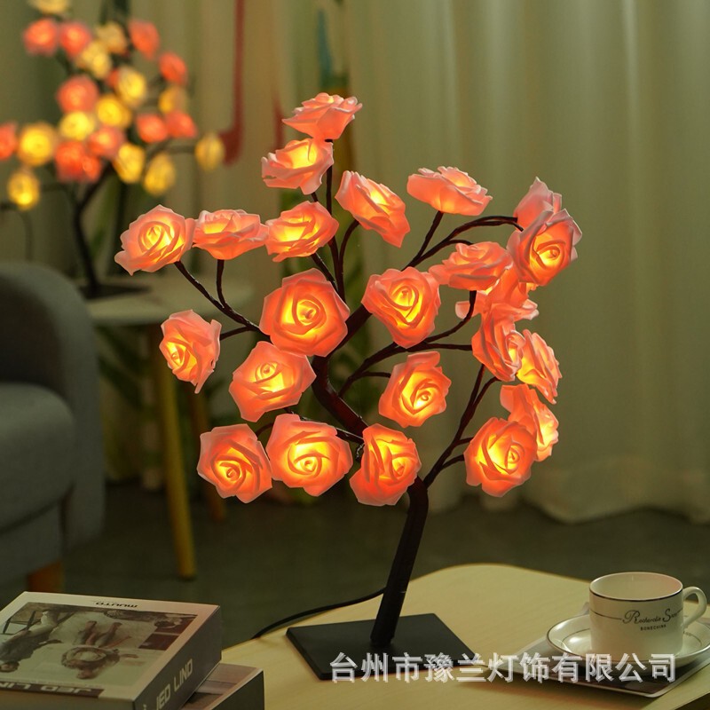 クロスボーダー起爆カラーランプ取り外し可能なプラスチックベースUSBスイッチLEDシミュレーションバラの木のランプ装飾ライト|undefined