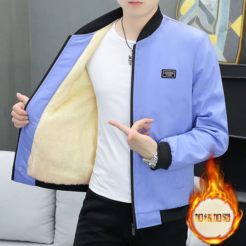 가을과 겨울 기모 두꺼운 남자 자켓 따뜻한 면 패딩 재킷 청소년을위한 캐주얼 슬림-남성용 유행 야구 세트 재킷
