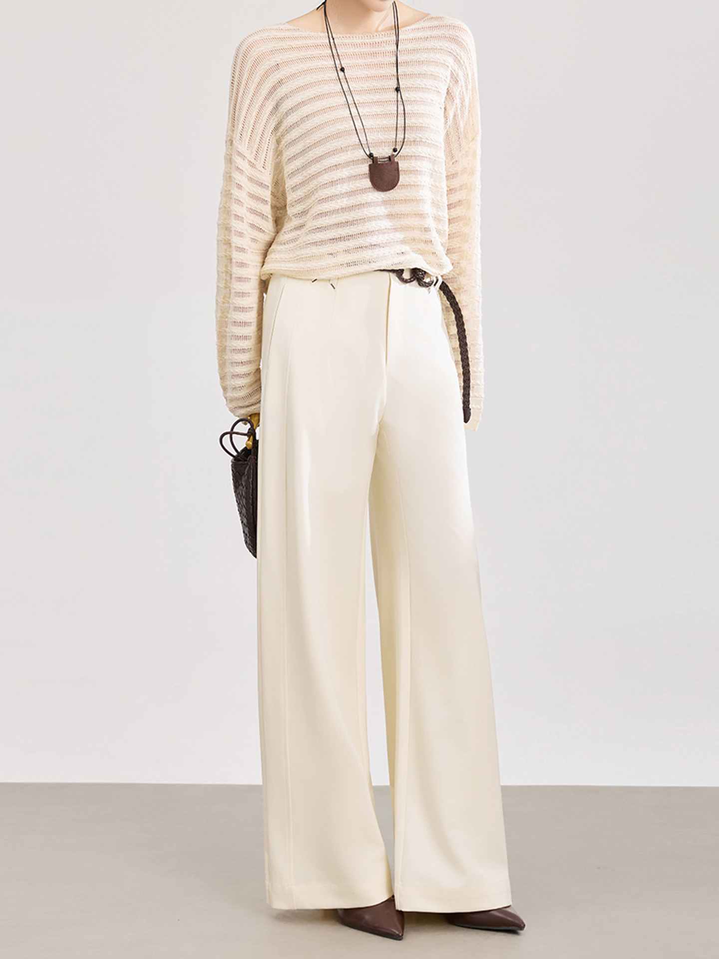 Quần culottes nữ ống rộng dáng suông chất len pha tơ nhân tạo cao cấp — Xanh lông mòng đen