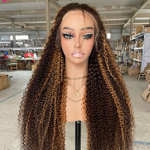 13*4 lace headgear 4/27 piano pick dyed real hair curly small roll 180% density cross-border