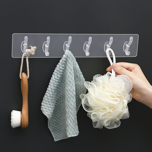 Transparent hooks, no punching, wall-mounted, powerful 6-row coat and hat sticky hooks behind the door, kitchen bathroom coat and hat large hooks