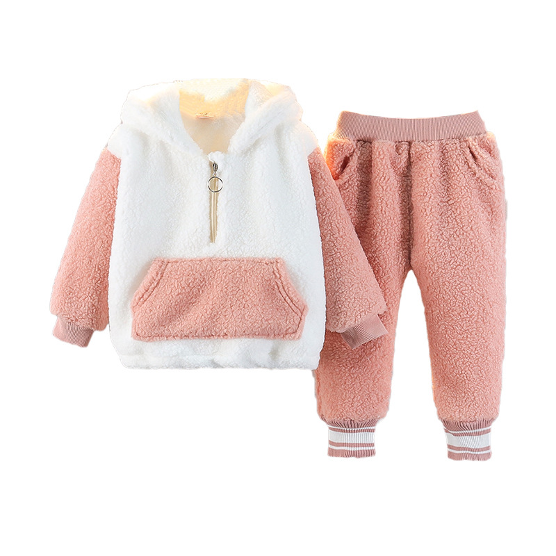 kid's clothing Winter girl plus cashmere two-piece set_voghion.com