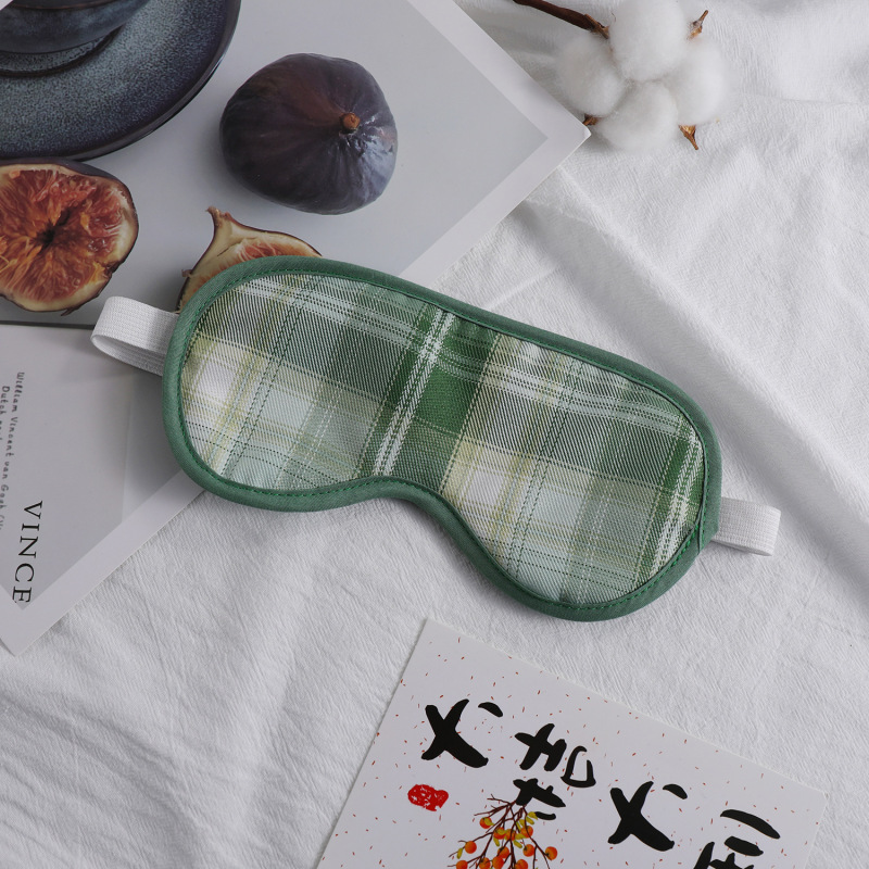 日系創意満版プリント格子縞レトロシンプルアイマスクヘアセット遮光睡眠アイマスク現物多色|undefined