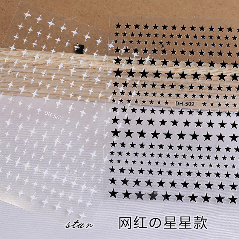 Gold and Silver Black and White Four Mans Star Nail Sticker Waterproof 3D Five-pointed Star Nail Sticker Back Gummed Paper Nail Art Jewelry DH