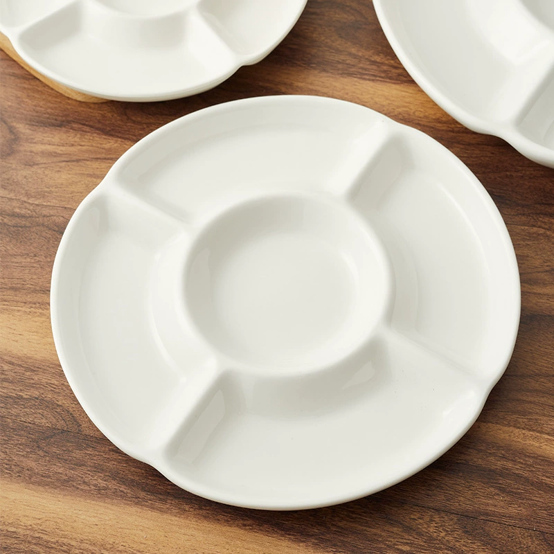 Керамическая тарелка для фруктов с пятью секциями, белая, сетчатая, для отелей, оптовая продажа, керамическая посуда, сухая керамическая тарелка