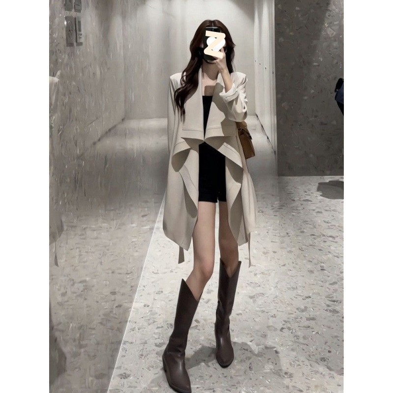 卡其色风衣外套女秋季新款收腰显瘦纯色英伦风小个子翻领大衣女|undefined