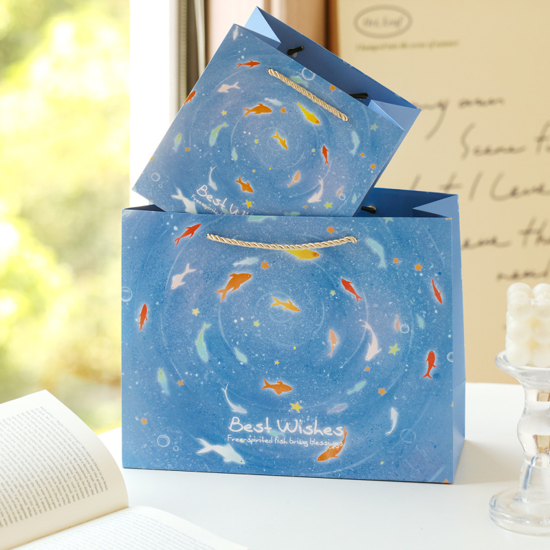 Dreamy underwater fish school blue gift bag, beautiful gift packaging, tote bag, thickened storage paper bag for gifting Dreamy underwater fish school blue gift bag, beautiful gift packaging, tote bag, thickened storage paper bag for gifting