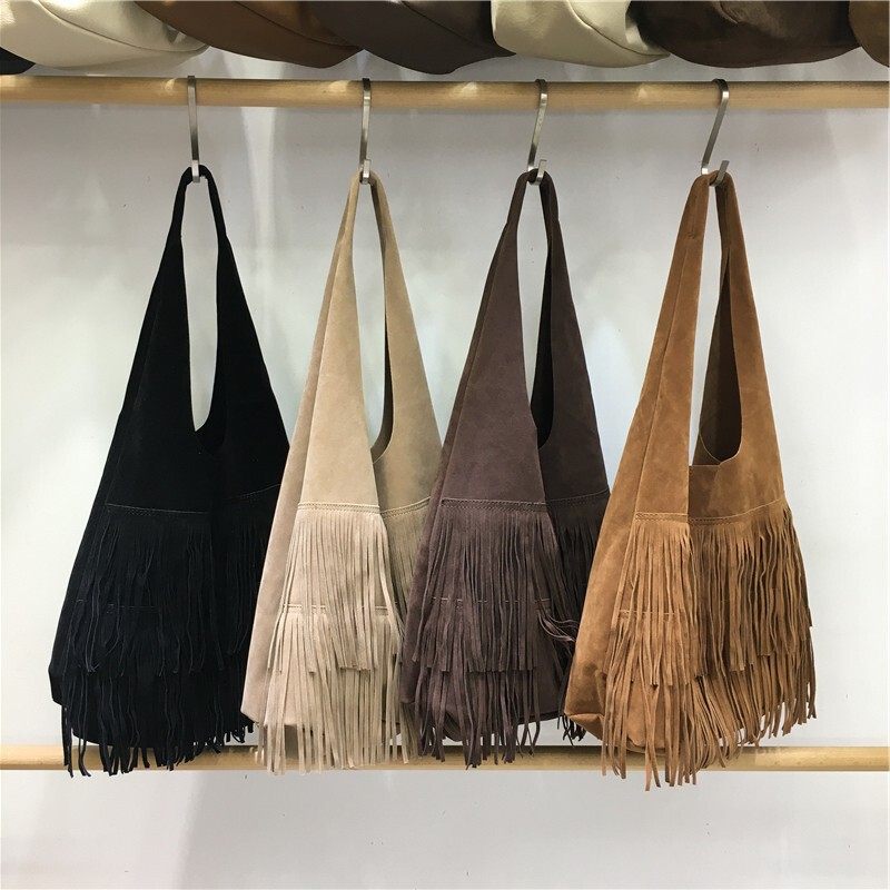 Small Bag Cabinet Korean Style Niche Ins Dune Style Tassel Bag Women's Large Capacity Suede Tote Bag Single Shoulder Women's Bag