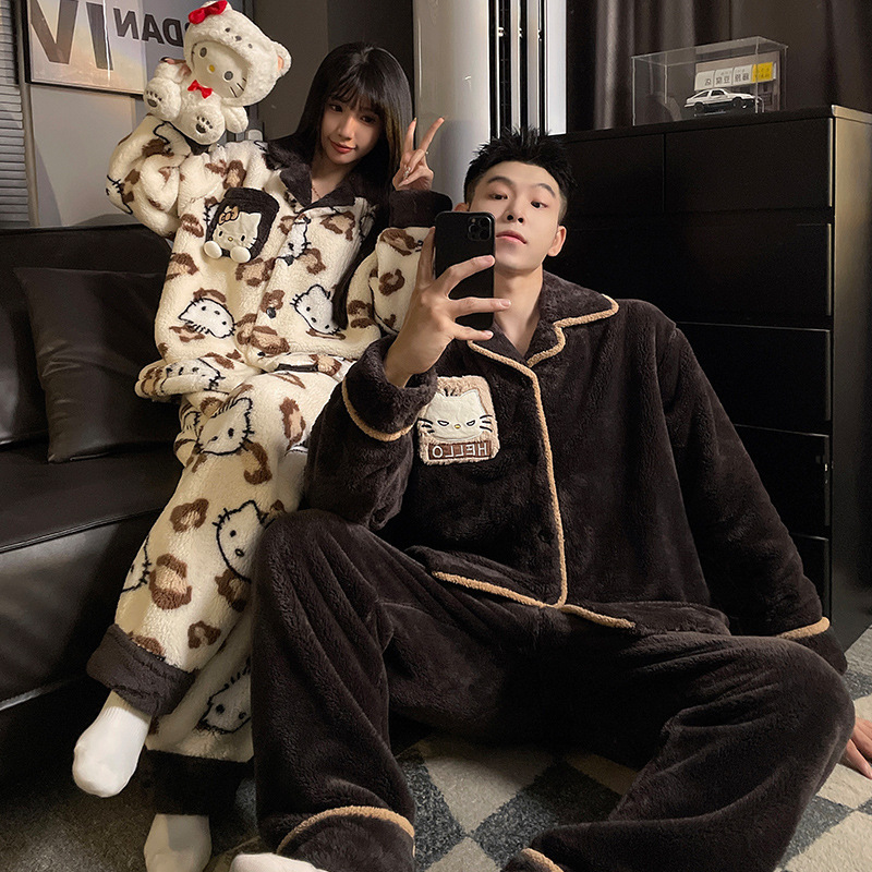 Coral Velvet Couple Pajamas Women's Autumn and Winter 2025 New Velvet Thickeneded Flannel Men's Home Clothes Winter