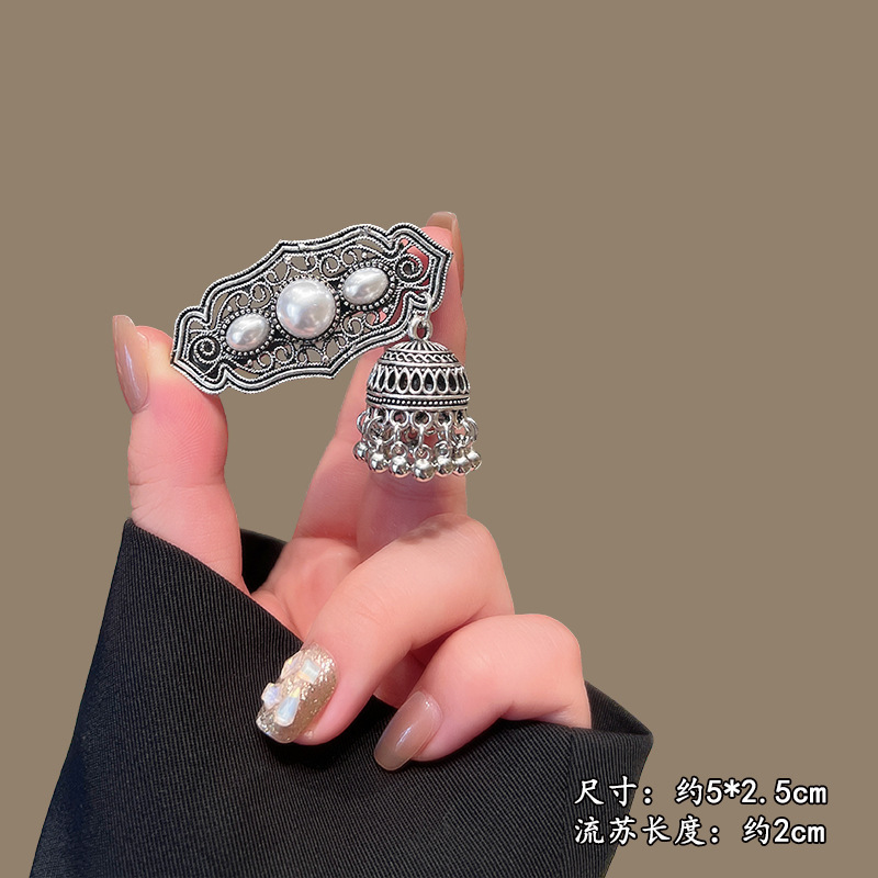 民族風ベルベットの鐘型タッセルヘアピン、新中式国民風ハイクラウンヘッドバンド、個性的で高級感のあるレトロなヘアアクセサリー|undefined
