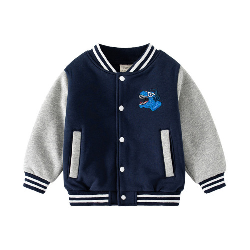 Cartoon dinosaur new boys' fleece baseball jacket, trendy children's casual jacket, long-sleeved cotton children's sweatshirt