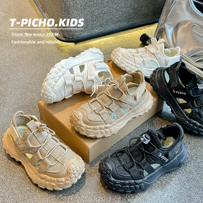 Детские белые туфли 2025 года, летняя новинка, обувь для девочек в корейском стиле, дышащие спортивные сандалии для мальчиков, пляжная обувь