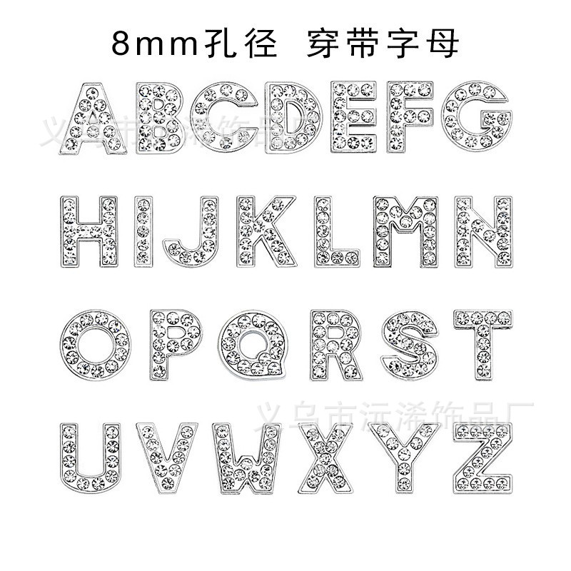 8mm english letter accessories rhinestone letters wear band alloy letter ornament diy letter wrist strap collar