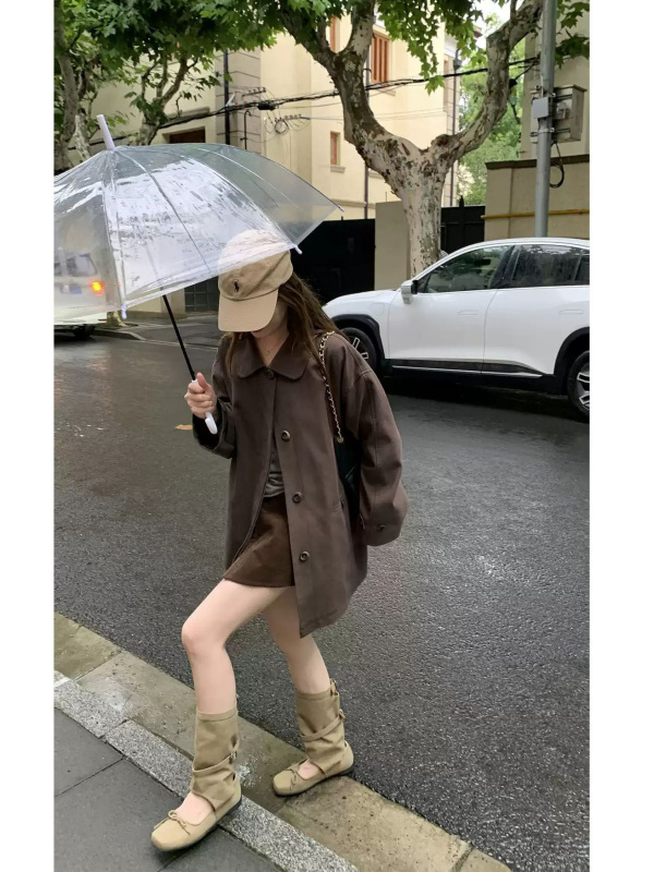im 诺丁山街角’质感满满韩系翻领小个子中长款风衣外套女秋季|undefined