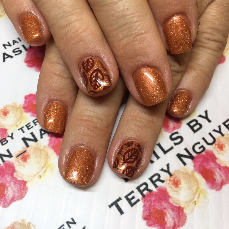 Autumn New Cross-Border Thanksgiving Glitter Brown Leaf Fake Nails Cross-Border Removable Nail Art Pieces 24 Pieces Short Square